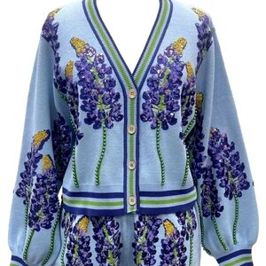 Floral Embroidered Women's Sweater - Blue and Purple